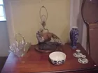 fox lamp and assorted china and glass