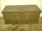 PRIMITIVE BLANKET CHEST W/ BRASS TRIM