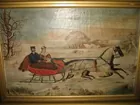 Oil Ptg. of Currier & Ives Winter Scene