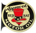Original Tin Flanged Red Hat Motor Oil Sign