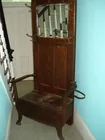 oak hall hat rack w/ mirror & bench 