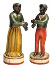 Pair Folk Art Carved Painted Minstrel