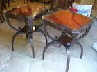 Pair of leather top end table with glass overlay