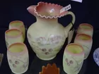 Fenton Hand Painted Burmese Pitcher Set