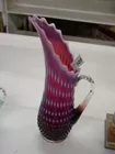Fenton Plum Opalescent Hobnail Pulled Pitcher