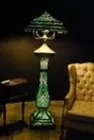 Pierced Brass & Slag Glass Floor Lamp