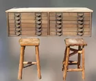 Printers Cabinet / Rustic Stools