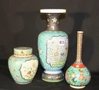Three Cloisonné on pottery pcs