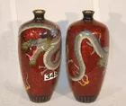 Pair cloisonné vases, red ginbari with large 3 toe