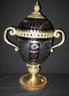 Ruby cut to clear & brass urn