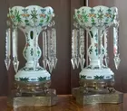 White Cut to Green Electried Mantel Lusters