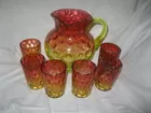 Thumb Print Red & Yellow Pitcher & Glasses