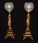 Pr. Figural Bronze & Marble Lamps