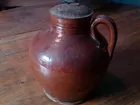 Redware pot w/tin lid