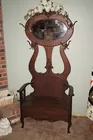 Antique Hall Tree w/ Seat & Mirror 