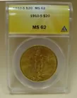 US GOLD: $20, Saint-Gaudens, 1910-S MS62, ANACS   