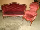 WALNUT VICTORIAN LOVE SEAT AND CHAIR