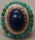 18K Yellow and White Gold Lapis, Turquoise and Dia