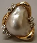 14K Yellow Gold Baroque Pearl and Diamond Ring
