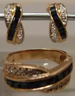14K Yellow Gold Sapphire and Diamond Ring and Earr