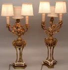 Pair of Bronze Floral & Figural Garniture