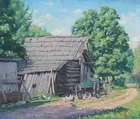V.J. Cariani-Oil on Canvas of Old Barn w/Chickens