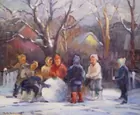 Ruth Anderson Children Playing in the Snow Oil