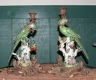 Unted Wilson bronze & porcelain parrots