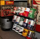 Oil cans and rack