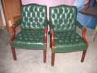 Pr. leather tufted chairs