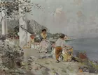 Seaside Pntg.of Boy & Girl sgd. Fr. Neroth