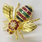 14K Pin w/Diam., Rubies, Emeralds, Sapphs.