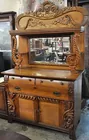 Antq. Oak Cvd. Sideboard w/Mirrored Hutch