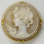 Unusual 14K Antq. Round Cameo Pin