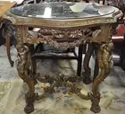 Antq. Ornately Carved Marble Top Table