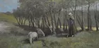 Girl with Sheep, Oil sgd. B. Konig