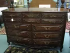 Large Ornate Burled Walnut 6 Over 6 Dresser 