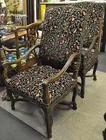 2 Cvd. Armchairs w/Floral Upholstery 