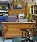 Antq. Oak Bed & Dresser-Mirror Set
