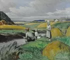 Dutch Oil Painting of Boys Fishing
