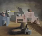 Surrealist Bird-Theme Oil Sgd. K. Halt