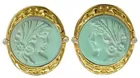 Pr. of 14K & Carved Stone Earrings