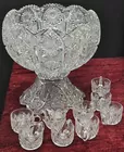 Cut Glass Punch Bowl Set
