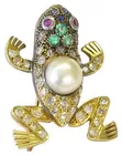 18K Pin with Diamonds, Pearl & Gems