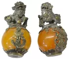 Pr. of Foo Dog Pcs. w/Amber Balls