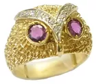 1114K Owl Ring with Diamonds & Ruby Eyes