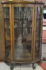Antq. Curved Oak China Cabinet