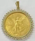 50 Peso Gold Coin in Diamond Bezel