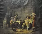 Old Oil Pntg. of Cockfight (torn)