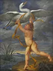 Fine Painting of Cherub and Goose